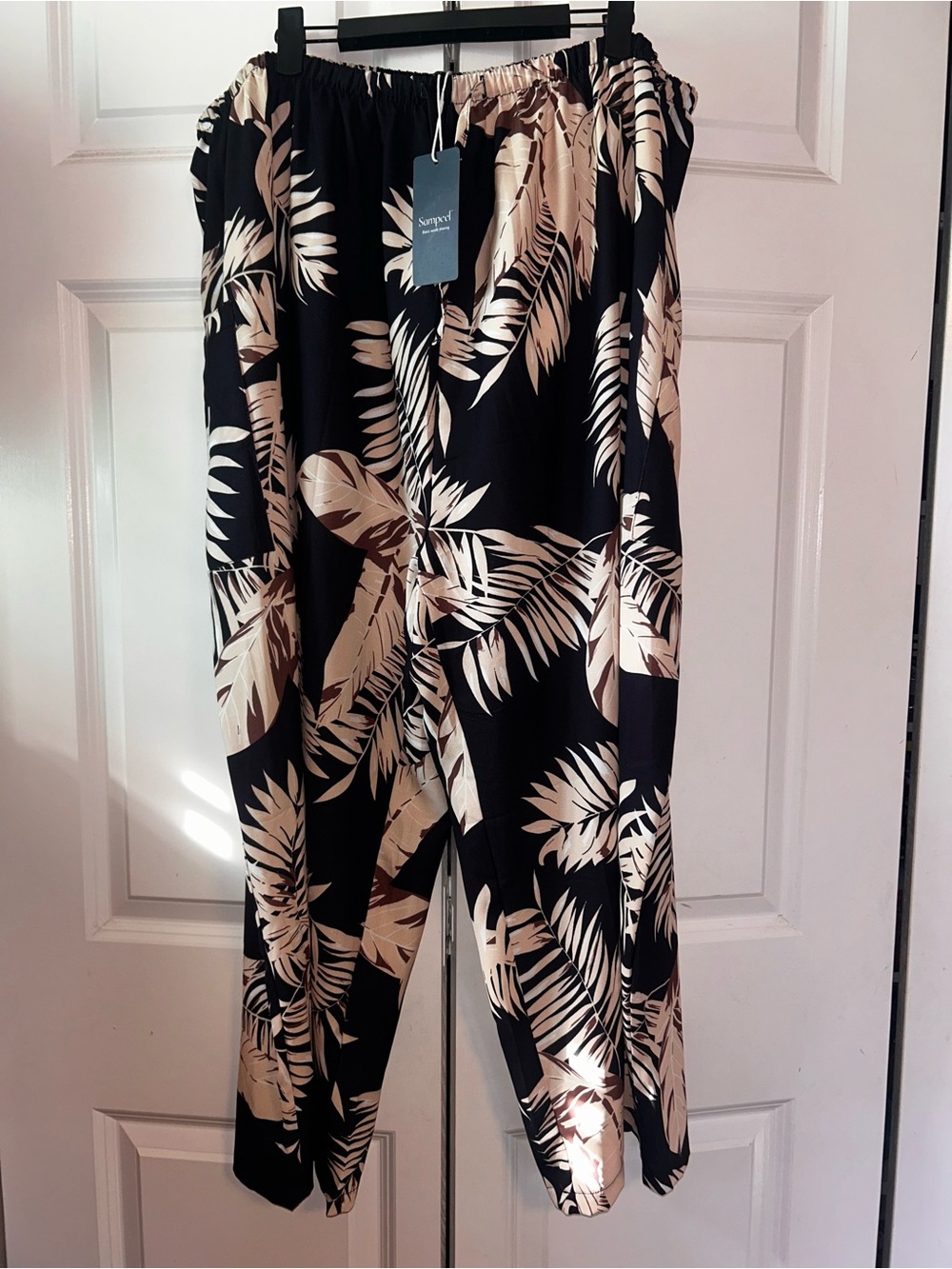 Sampeel Black & Cream Tropical-Print Wide Leg Pants